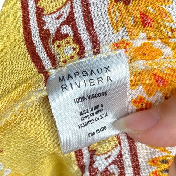 Margaux Riviera Yellow Floral Elephant Flounce Boho Hippie Maxi Dress SZ M - Picture 9 of 9